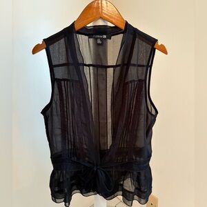 Forever 21 Black Sheer Tie Front Blouse — Size L